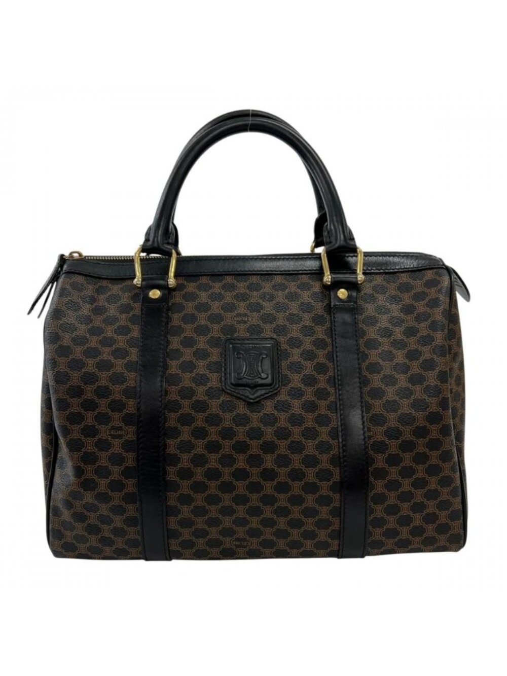 Celine Handbag Vintage Macadam Mini Boston Leather Black Brown Gold